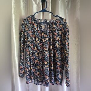 Old Navy Navy Floral Long Sleeve Top with Pink and Yellow Flowers